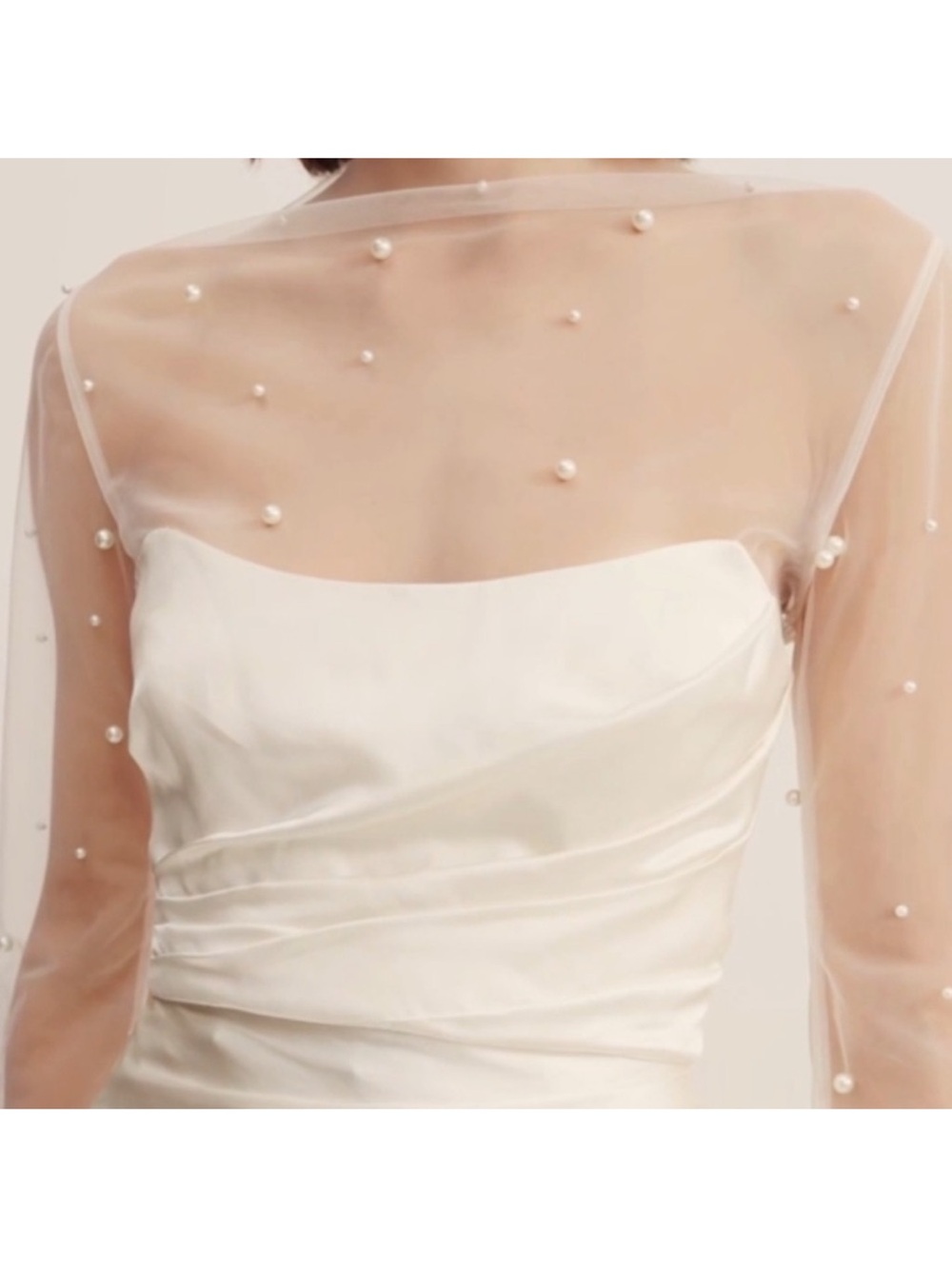Shona Joy White Pearl-Embellished Opaline Mesh Top XS